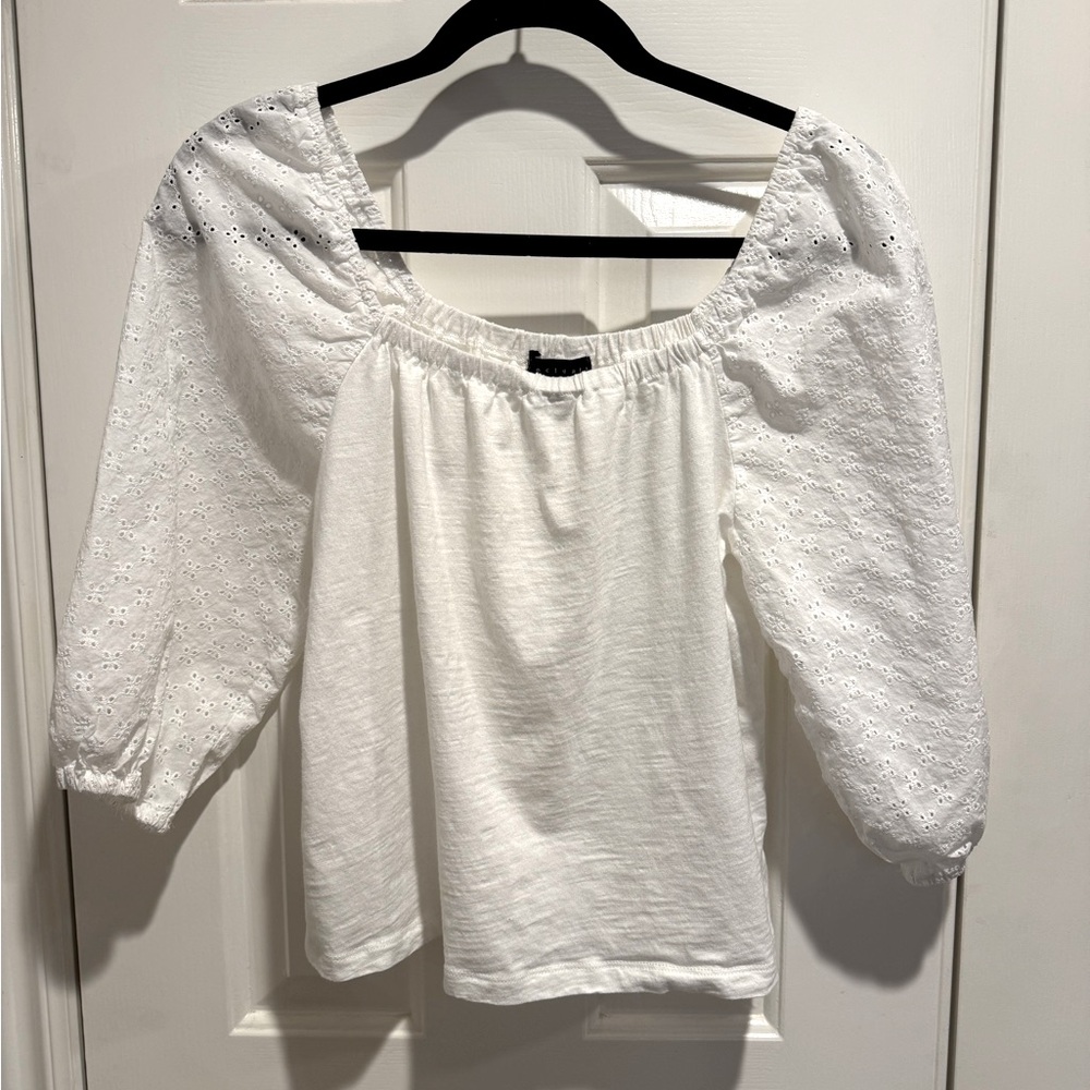 White eyelet sleeve top